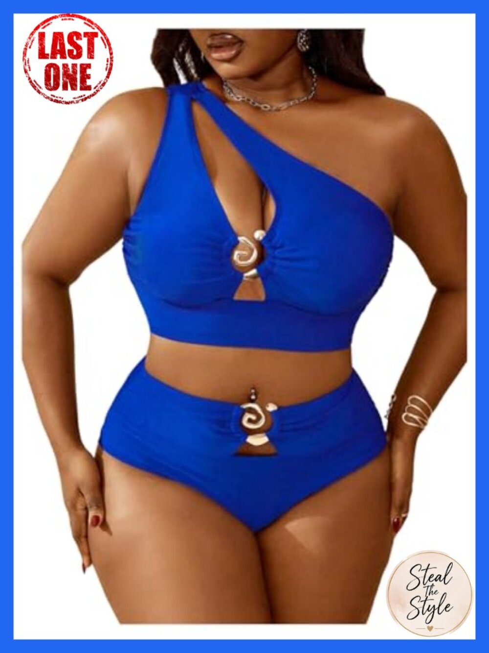 Women's Plus Size Ring Bikini Set – One Shoulder High Waist Swimwear
